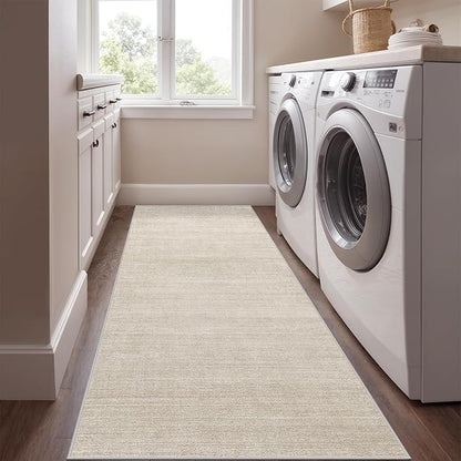 Art&Tuft Non-Slip Runner Rug - 3x5 Runner Rug Washable Low-Pile Rugs Runners, Soft Distressed Carpet Runner for Bedroom Bathroom Kitchen Laundry Living Room, Beige