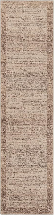Rugs.com Angelica Collection Rug – 8 Ft Runner Beige Medium-Pile Rug Perfect for Hallways, Entryways