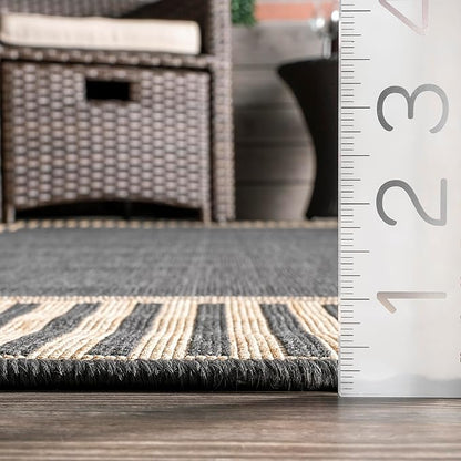 Nuloom Asha Dark Grey/Ivory, 10' x 13', Casual, Striped Border, Soft and Cozy, High Traffic, Stain Resistant, Easy Clean, Durable Area Rug for Indoor/Outdoor Patio, Deck, Porch, Garden, Courtyard