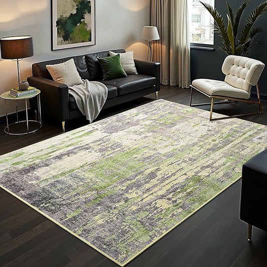 Toneed Abstract Area Rug Modern Washable Rug Soft Non Slip Rug Low Pile for Bedroom Living Room Dining Room Green 5x7 Feet