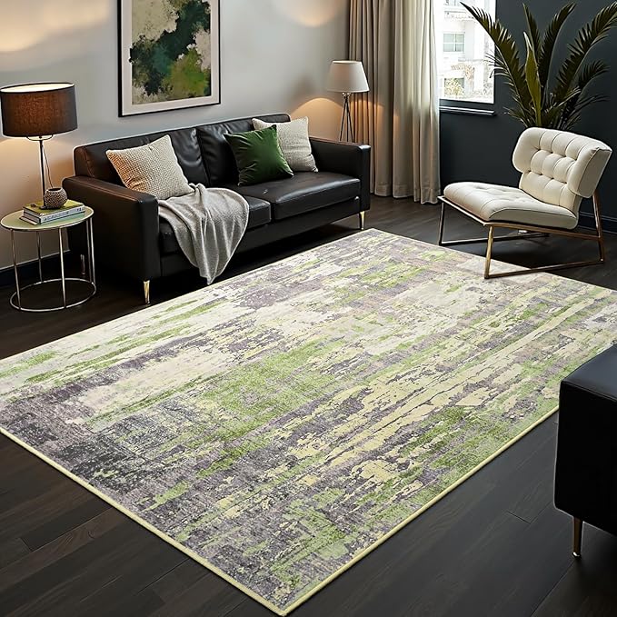 Toneed Abstract Area Rug Modern Washable Rug Soft Non Slip Rug Low Pile for Bedroom Living Room Dining Room Green 6x9 Feet