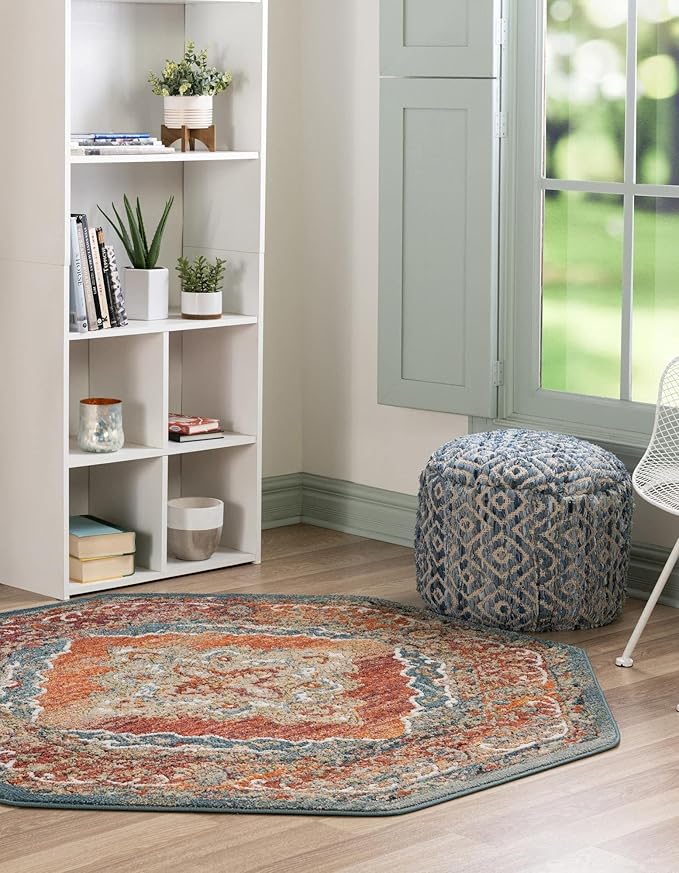 Unique Loom Isabella Collection Area Rug - Rossellini (7' 10" Octagon, Rust Red/ Beige)