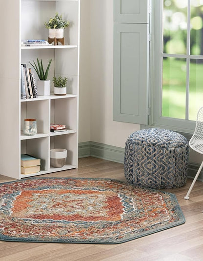 Unique Loom Isabella Collection Area Rug - Rossellini (7' 10" Octagon, Rust Red/ Beige)