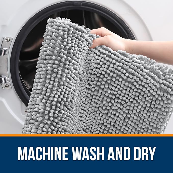 OLANLY Bathroom Rugs 44x24, Extra Soft Absorbent Chenille Bath Rugs, Rubber Backing Quick Dry, Machine Washable Bath Mats for Bathroom Floor, Tub and Shower, Home Decor Accessories, Light Grey