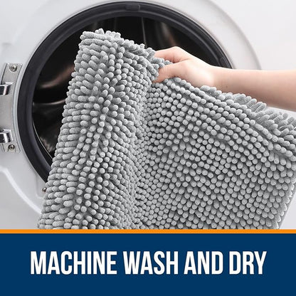 OLANLY Bathroom Rugs 36x24, Extra Soft Absorbent Chenille Bath Rugs, Rubber Backing Quick Dry, Machine Washable Bath Mats for Bathroom Floor, Tub and Shower, Home Decor Accessories, Light Grey