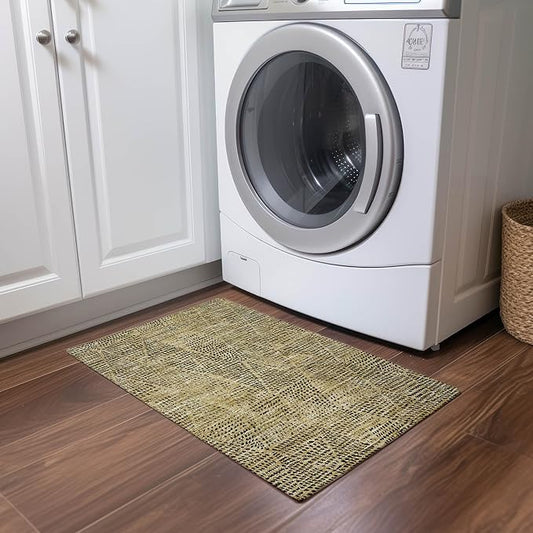 Addison Rugs Chantille ACN591 Gold 1'8" x 2'6" Indoor Outdoor Area Rug, Easy Clean, Machine Washable, Non Shedding, Bedroom, Living Room, Dining Room, Kitchen, Patio Rug