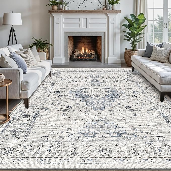 LUMI 8x10 Washable Area Rug for Living Room, Ultra Soft Traditional Rugs Non Slip with Rubber Backing, Low Profile, High Traffic, Stain Resistant Carpets, Ideal for Bedroom, Dining Room, Indoor