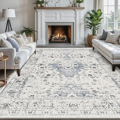 LUMI 4x6 Washable Area Rug for Living Room, Ultra Soft Traditional Rugs Non Slip with Rubber Backing, Low Profile, High Traffic, Stain Resistant Carpets, Ideal for Bedroom, Dining Room, Indoor