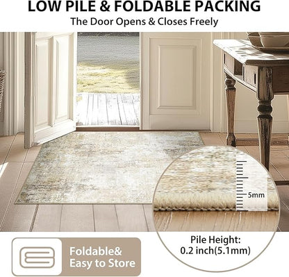 Washable Area Rugs 3'x5' Non-Slip Modern Abstract Soft for Living Room Entryway Bedroom Nursery, Print Pattern, Neutral Brown Gray