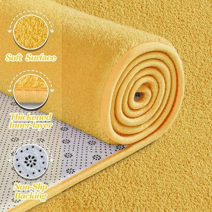 Large Area Rugs for Living Room Bedroom, 6x9 Feet Yellow Rug, Minimalist Modern Shag Rug, Soft Thick Comfy Memory Foam Indoor Carpet, Non-Slip Washable Rug for Boys Girls Dorm Nursery Room Home Decor