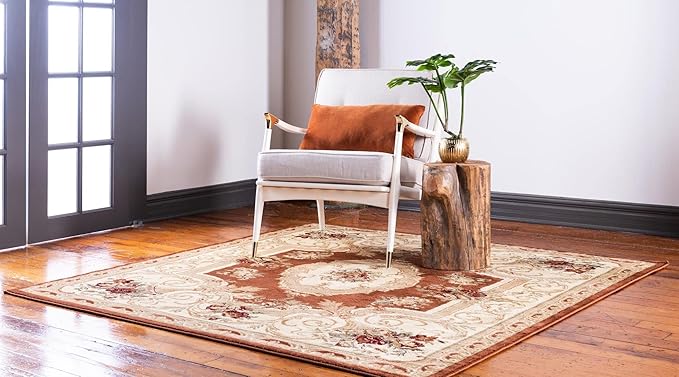 Rugs.com Chateau Collection Rug – 10 Ft Square Brick Red Medium Rug Perfect for Living Rooms, Kitchens, Entryways