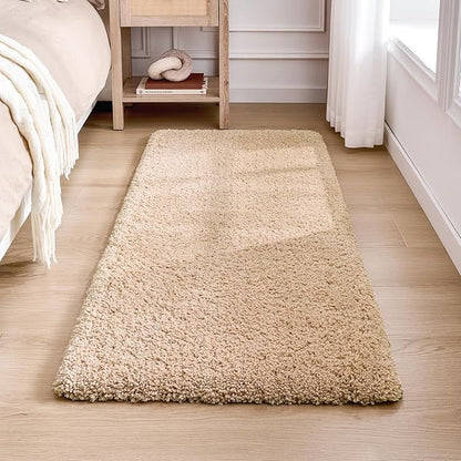 Beige Bathroom Rug 24x48 Non Slip Fluffy Bath Mat for Bathroom Floor Washable Plush Luxury Bath Rug for Tub Soft Shaggy Absorbent Shower Sink Mat