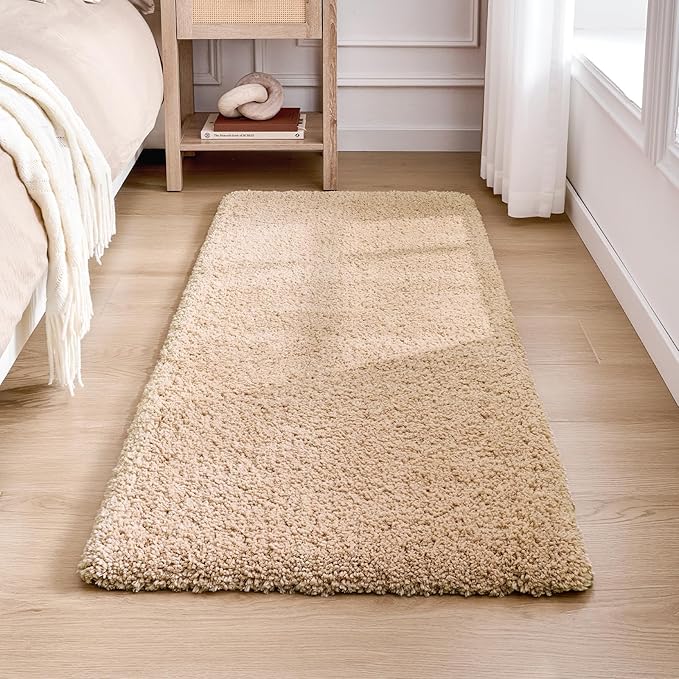 Beige Bathroom Runner Rug 24x70 Non Slip Fluffy Long Bath Mat for Bathroom Floor Washable Plush Luxury Large Bath Rug for Tub Absorbent Runner Rug for Bedside