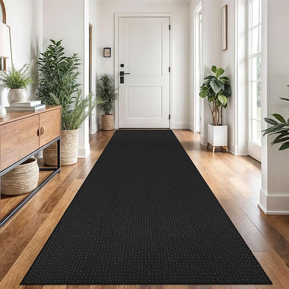 Braided Runner Rug 3x12 Ft Washable Runners for Hallways Non Slip Rubber Backed Kitchen Runners Cotton Long Entryway Runner Indoor, Woven Carpet for Hall Kitchen Entryway, Black/Grey