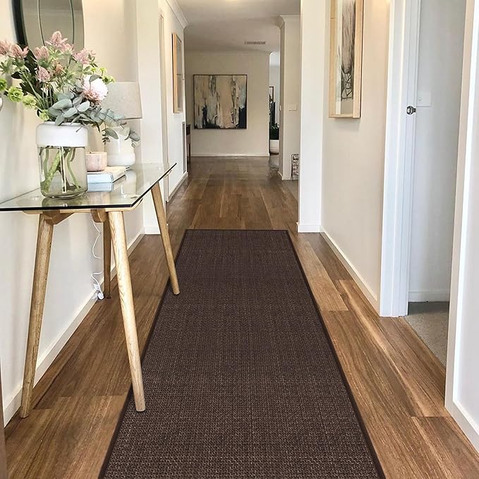 GOYLSER Washable Kitchen 7 Foot Runner Rug Non Slip, Absorbent Long Hall Runners Non Slip, Jute Nonslip Hallway Runner Mat Kitchen Carpet Runner, Deep Brown