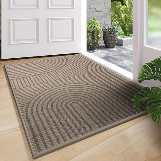 Front Door Mat 31''x47'', Absorbent Muddy Dirt Resist Washable Non Slip Low-Profile Indoor Doormat, Easy Clean Welcome Entryway Door Mats, Brown