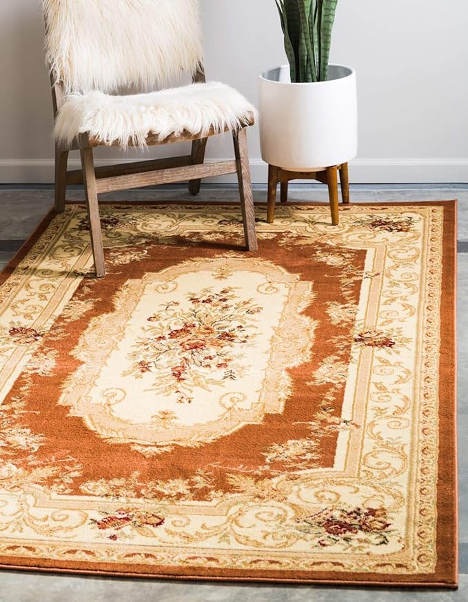 Unique Loom Versailles Collection Traditional Classic Floral Motif Area Rug (3' 3 x 5' 3 Rectangular, Terracotta/ Ivory)