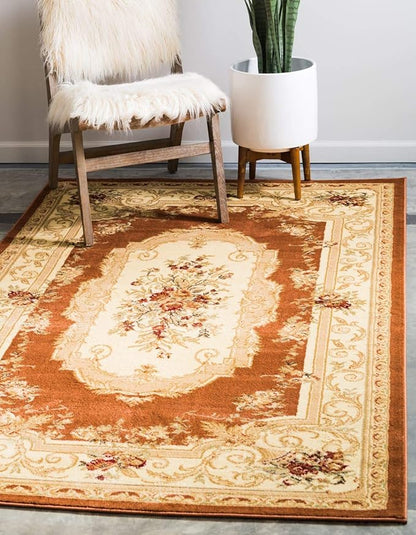 Unique Loom Versailles Collection Traditional Classic Floral Motif Area Rug (4' 0 x 6' 0 Rectangular, Terracotta/ Ivory)