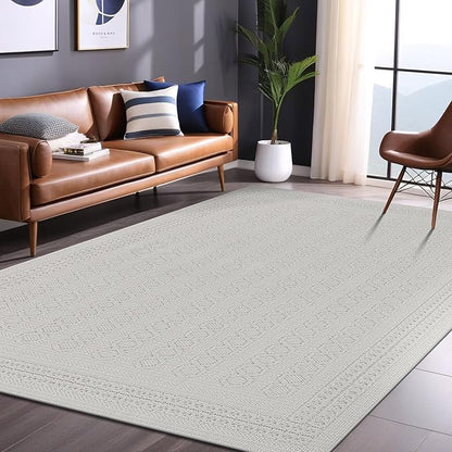 Micro Loop Indoor Rug White 8x10 Boho Geometric Neutral Area Rugs for Living Room Soft Luxury Modern Low and High Pile Durable Stain Resistant Non-Shedding Indoor Area Carpet 8 x 10