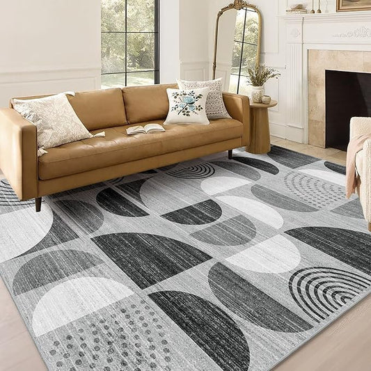 MUJOO 5x7 Area Rugs,Washable Rugs for Living Room Bedroom,Large Boho Throw Floor Carpet Non Slip Soft Modern Abstract Black and Grey