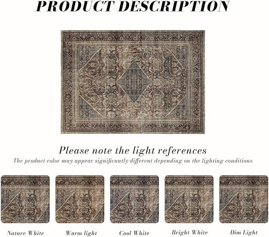 Area Rug 6×9, Large Vintage Boho Rug,Ultra-Soft Low Pile, Washable, Non Slip,Stain Resistant, Printed Carpet for Living Room Bedrooms Playroom Office Kitchen,Oat/Antiquity