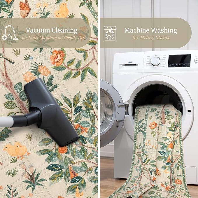 Morebes Washable Rug Runners for Hallways Non Slip 8 ft, Boho Floral Kitchen Sage Green Runner Rug, Soft Flower Botanical Indoor Throw Carpet for Entry Entrance Bedroom Laundry Room
