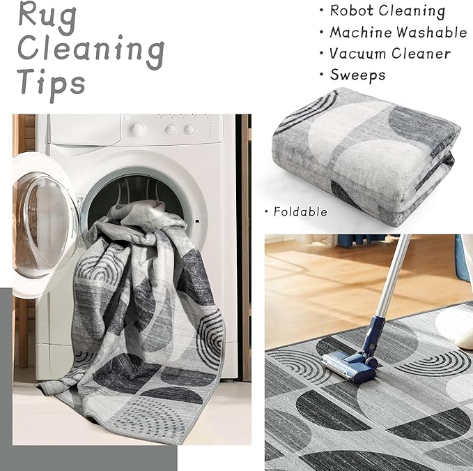 MUJOO Washable Rug Black,4x6.5 Area Rugs for Bedroom Entryway Living Room Bedside,Small Boho Throw Floor Carpet Non Slip Soft Indoor Modern Abstract Black and Grey