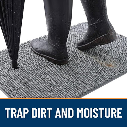 OLANLY Dog Door Mat for Muddy Paws 59x32, Absorbs Moisture and Dirt, Absorbent Non-Slip Washable Doormat, Quick Dry Chenille Mud Mat for Dogs, Entry Indoor Entryway Carpet for Inside Floor, Grey