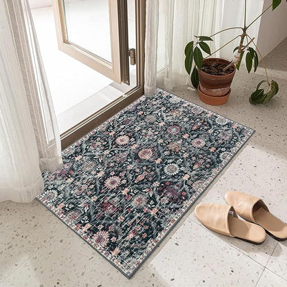 Lahome Moroccan Trellis Washable Rug, 2x3 Entryway Rugs for Kitchen Bathroom, Non-Slip Indoor Door Mat Ultra-Thin, Small Oriental Throw Carpet for Bedroom Entry, Black/Multi