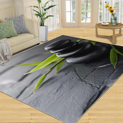 Zen Buddhism Rugs for Bedroom - 6x8 Area Rug - Black Zen Dianthus Leaf Rugs for Living Room, Meditation Yoga Rug, Washable Home Decor Carpet
