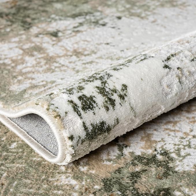 Abani Beige with Green Border Washable Area Rug – 2' x 3' – Classic Textured Design – Ivy Collection – Non-Shedding, Easy to Clean – Durable for High Traffic Areas – Living Room & Bedroom