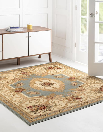 Unique Loom Versailles Collection Area Rug - Henry (7' 10" Square Light Blue/Cream)