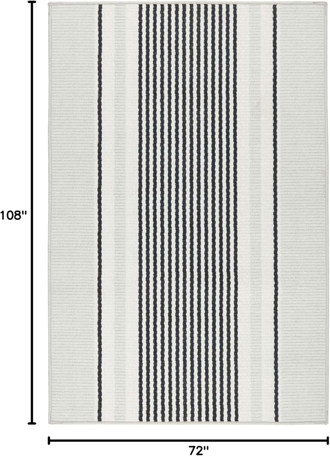 Dash & Albert Gunner Stripe Machine Washable Rug, 6 X 9 Feet, Grey Stripe Pattern