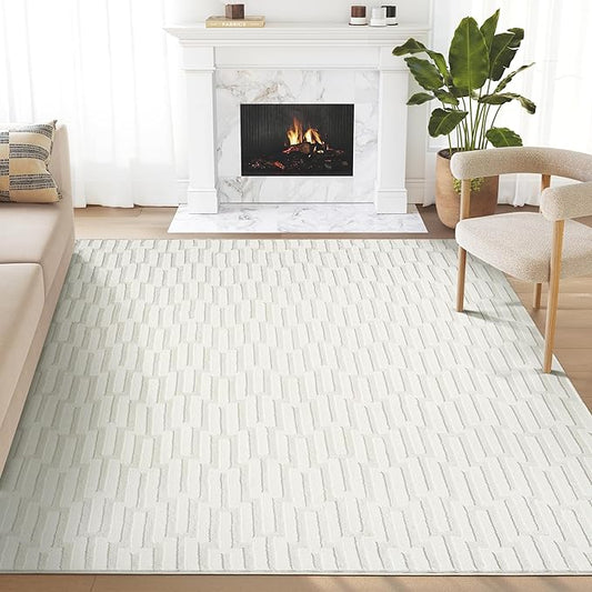 Abani Cream Area Rug for Living Room, Bedroom -Geometric Pattern - 8 x10 -Durable & Easy to Clean