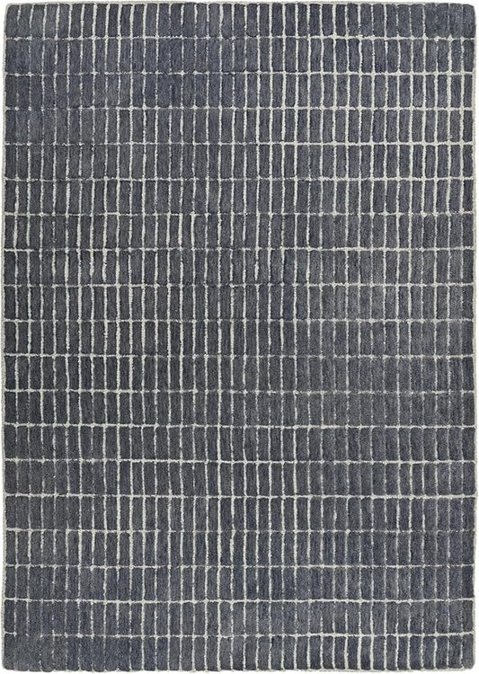 Hand-Tufted 100% Wool Area Rug – Unique Modern Geometric Grid Pattern, Soft Plush Textured Carpet for Living Room, Bedroom, Dining Room & Entryway (Smoke, 8' Round)
