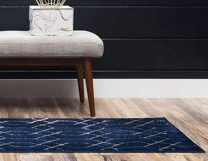 Unique Loom Marilyn Monroe Glam Collection Area Rug - Trellis (2' x 10' Runner, Navy Blue Silver/ Silver)