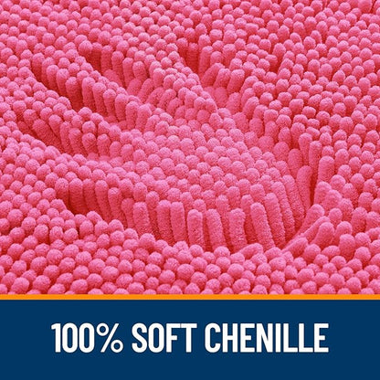 OLANLY Bathroom Rugs 40x32, Extra Soft Absorbent Chenille Bath Rugs, Rubber Backing Quick Dry, Machine Washable Bath Mats for Bathroom Floor, Tub and Shower, Home Decor Accessories, Hot Pink