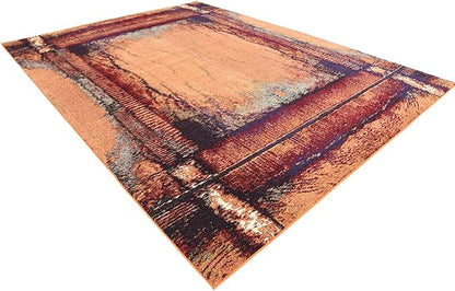 Unique Loom Estrella Collection Rustic, Distressed, Modern, Abstract Area Rug (9' 0 x 12' 0 Rectangular, Orange/Black)