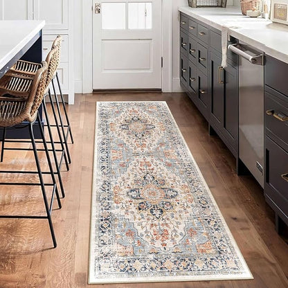 Enkor Runner Rug for Hallway, 2x6 Washable Soft Non Slip Floor Rugs for Kitchen, Modern Mat for Living Room Bedroom Entryway Orange & Black