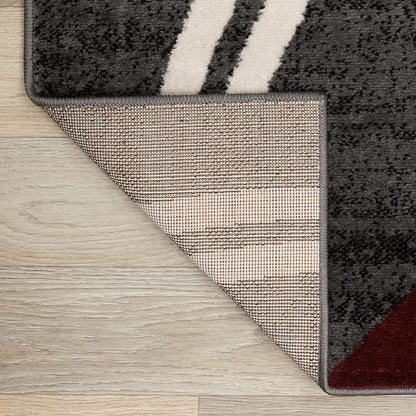 Rugshop Modern Wavy Circles Design Non-Shedding Runner Rug, Carpet for Hallway, Entryway, or Kitchen, Red, 2'7" x 10'