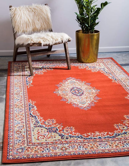 Unique Loom Reza Collection Traditional Persian Style Area Rug, 9 x 12 ft, Terracotta/Ivory