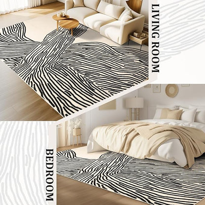 YIHOUSE 5×7Ft Area Rugs, Abstract Washable Rug, Modern Black and White Rug for Bedroom Living Room Dining Room Office Playroom Nursery, Nonslip Throw Non-Shedding Thin Contemporary Striped Rugs