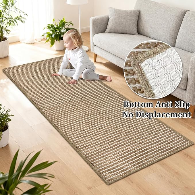 Long Bathroom Rug,24"x60"Braided Kitchen Runner,Boho Kitchen Mats for Floor,Super Absorbent Hallway Runner,Washable Floor Carpet for Bedroom,Entryway,Living Room,Non Slip,Brown