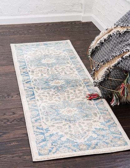 Unique Loom Salzburg Collection Classic Traditional Design Oriental Inspired Border Area Rug (2' 0 x 6' 0 Runner, Beige/Blue)