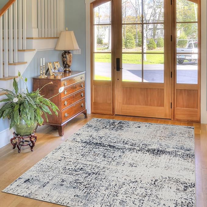Area Rug 3×5, Vintage Boho Rug,Ultra-Soft Low Pile, Washable, Non Slip,Stain Resistant Printed Carpet for Living Room Bedrooms Playroom Office Kitchen, Blue/Abstract