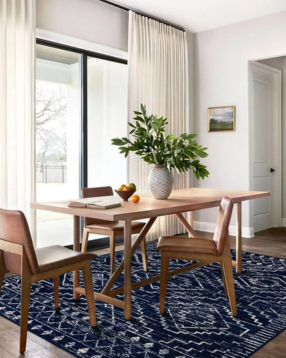 Wonnitar Moroccan Washable 6x9 Rug, Blue Large Living Room Area Rug, Non-Slip Boho Soft Rug for Bedroom, Non-Shedding Ultra-Thin Geometric Carpet for Dining Room Kitchen Basement (Blue,6'x9')