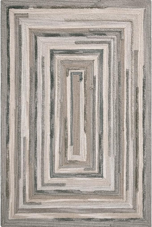 Company C Concentric Squares Wool Area Rug 4' X 6' Gray Striped