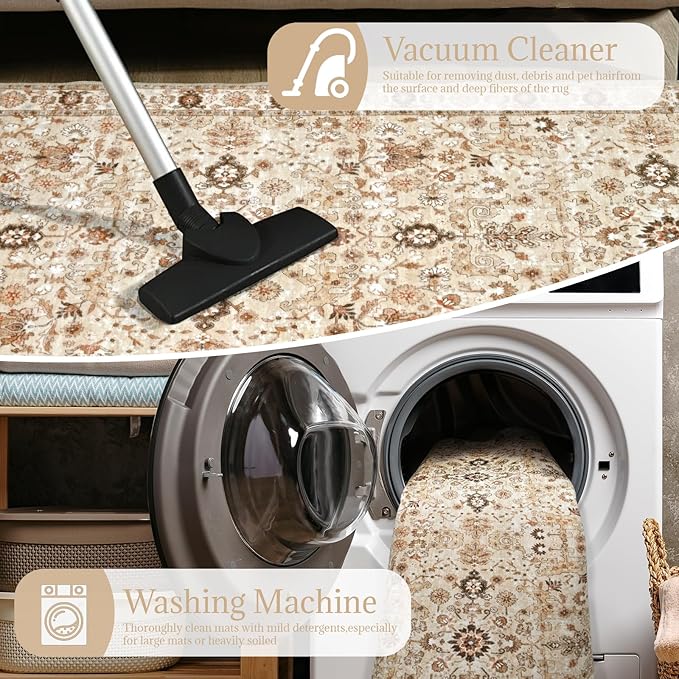 Washable Area Rugs 5'x7' Non-Slip Vintage Boho Distressed Fade Resistant Low Pile Carpet for High-Traffic Living Room, Bedroom & Dining Room