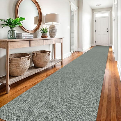 EARTHALL Extra Long Runner Rug 3x18 Ft Washable Runners for Hallways Cotton Non Slip Entryway Runner Braided Kitchen Runner Indoor Outdoor Carpet Runners for Hotels, Officel, Stair, Green/Grey