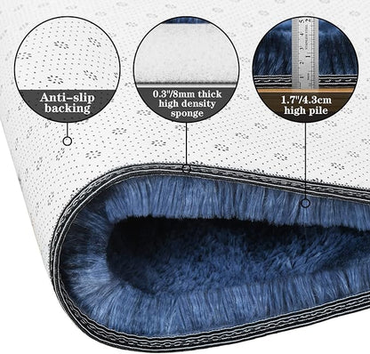 duduta Navy Blue Fluffy Round Rug 4x4 ft, Tie-Dyed Shag Fuzzy Plush Circle Throw Rug for Nursery Bedroom Living Room Home Decor